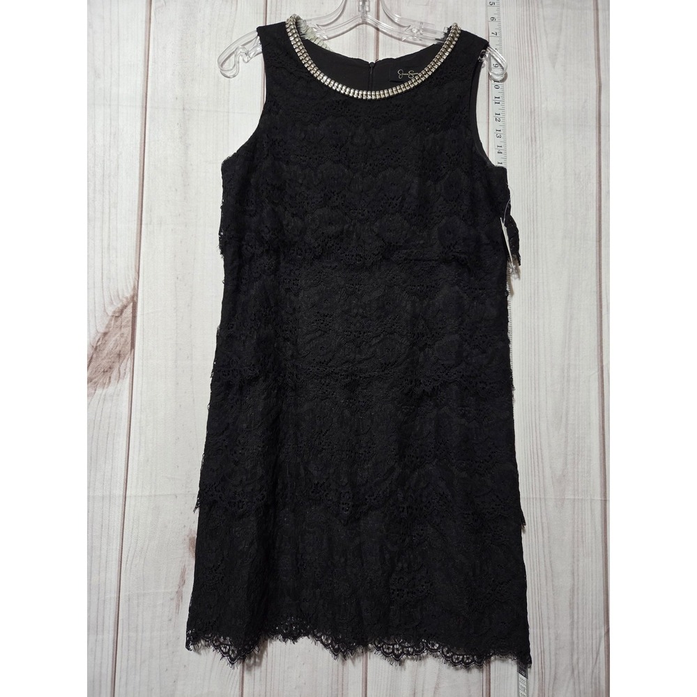 Jessica Simpson Dress Womens 8 Black Lace Beaded Neck Sleeveless Sheath Cocktail